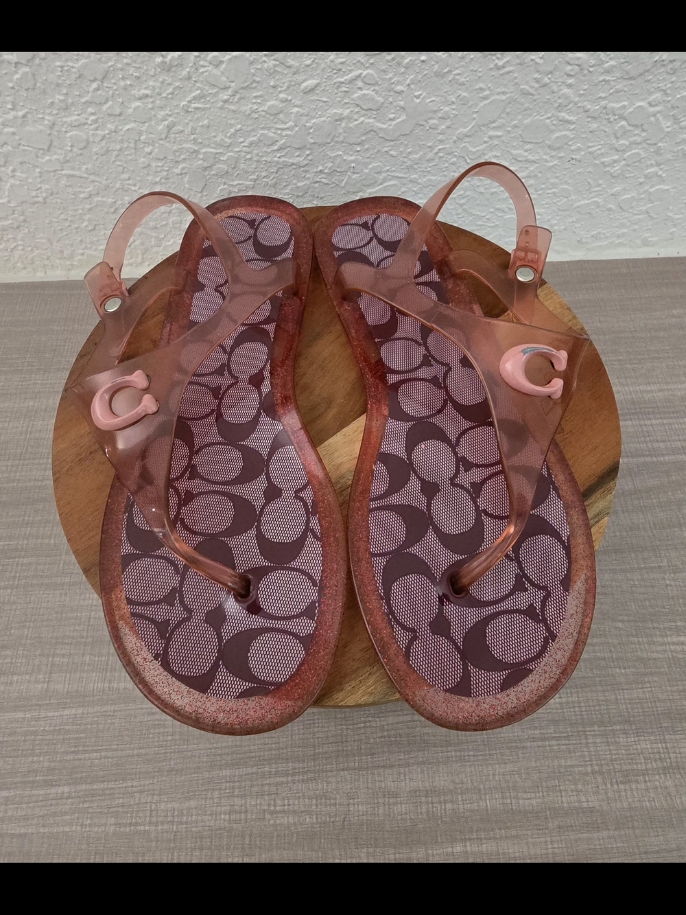 COACH Natalee Jelly Sandals Pink Glitter Signature C Logo Women's Size 8